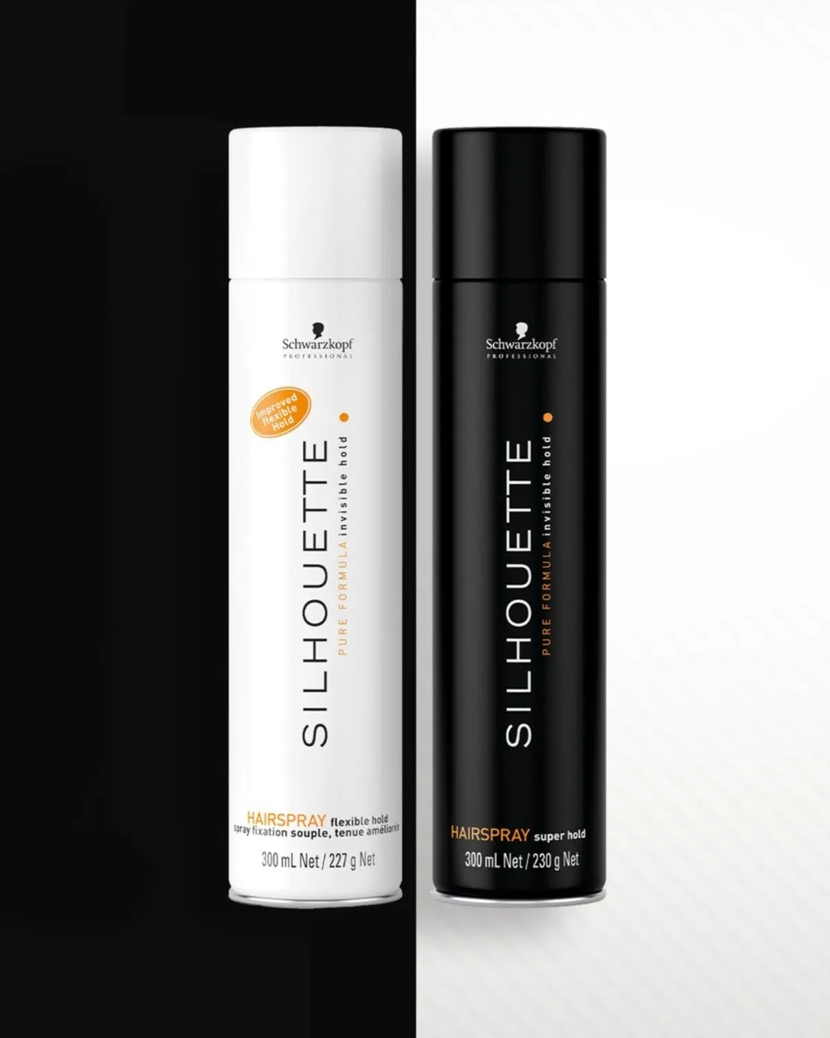 Lacas Schwarzkopf Silhouette Flexible Hold (blanca) y Super Hold (negra)
